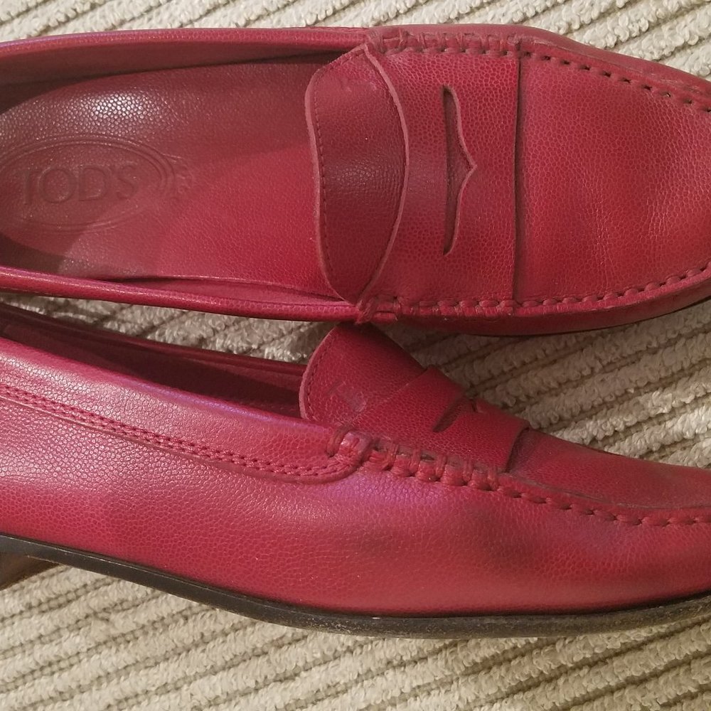 Tod's Red Leather Loafers
